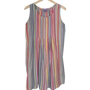 Pine Cone Hill Lounge Dress Womens S/M Multicolor Striped Pintuck Tunic Cotton